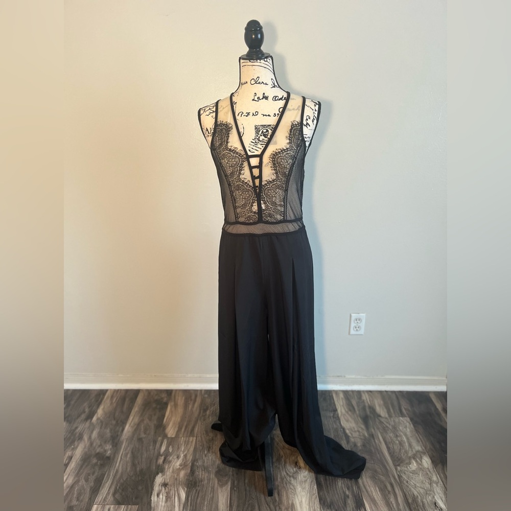 Black and Beige Lace Jumpsuit